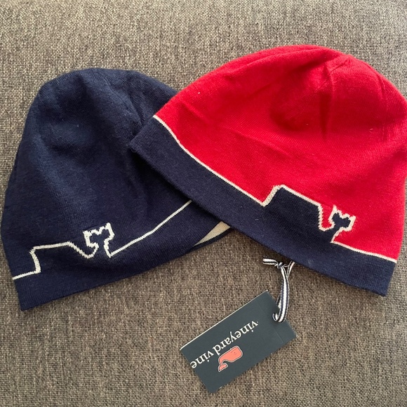 Vineyard Vines Boys Wool Whaleline Hat Navy and Red Beanie Bundle - Picture 2 of 5